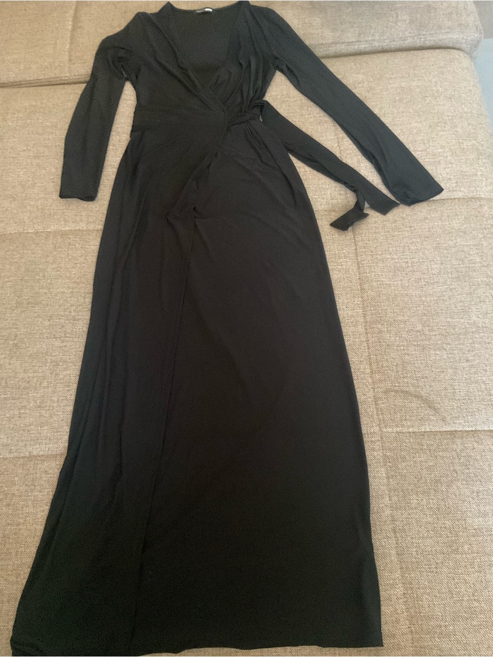Fashion Nova Black Long Sleeve Wrap Maxi Dress
